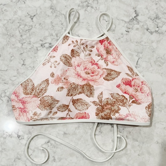 aerie Other - NWOT Aerie High Neck Pink Floral Bikini Top